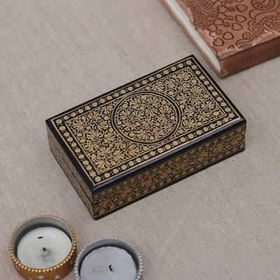 Alternate image for Blue Gold Papier Mache Wood Decorative Box with Floral Theme Valley Splendor