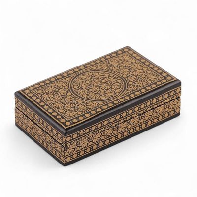 Alternate image for Blue Gold Papier Mache Wood Decorative Box with Floral Theme Valley Splendor