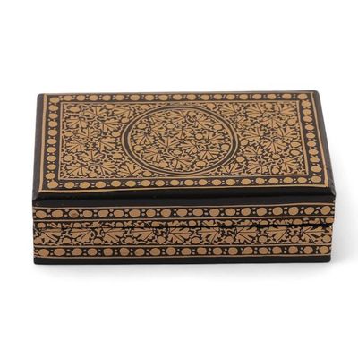Alternate image for Blue Gold Papier Mache Wood Decorative Box with Floral Theme Valley Splendor