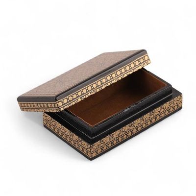 Alternate image for Blue Gold Papier Mache Wood Decorative Box with Floral Theme Valley Splendor