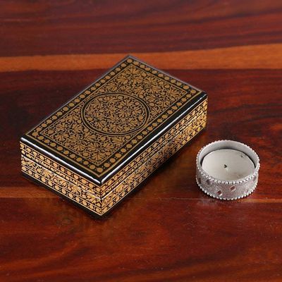 Alternate image for Blue Gold Papier Mache Wood Decorative Box with Floral Theme Valley Splendor