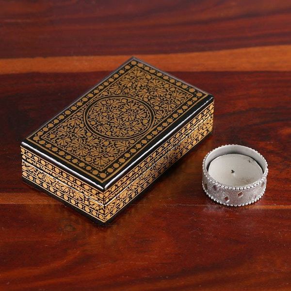 Alternate image for Blue Gold Papier Mache Wood Decorative Box with Floral Theme Valley Splendor
