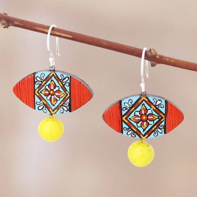 Alternate image for Double Fired Terracotta Clay Earrings with Floral Motif Floral Eye