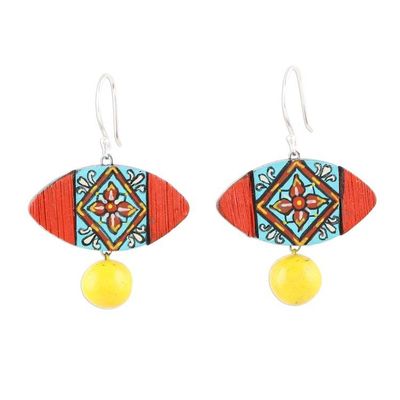 Alternate image for Double Fired Terracotta Clay Earrings with Floral Motif Floral Eye