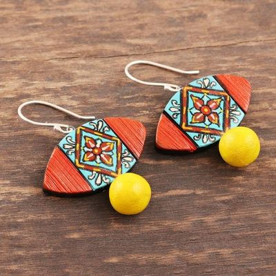 Alternate image for Double Fired Terracotta Clay Earrings with Floral Motif Floral Eye
