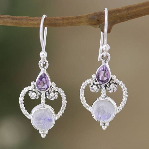 Alternate image for Sterling Silver Dangle Earrings with Purple Gemstones Purple Mansion