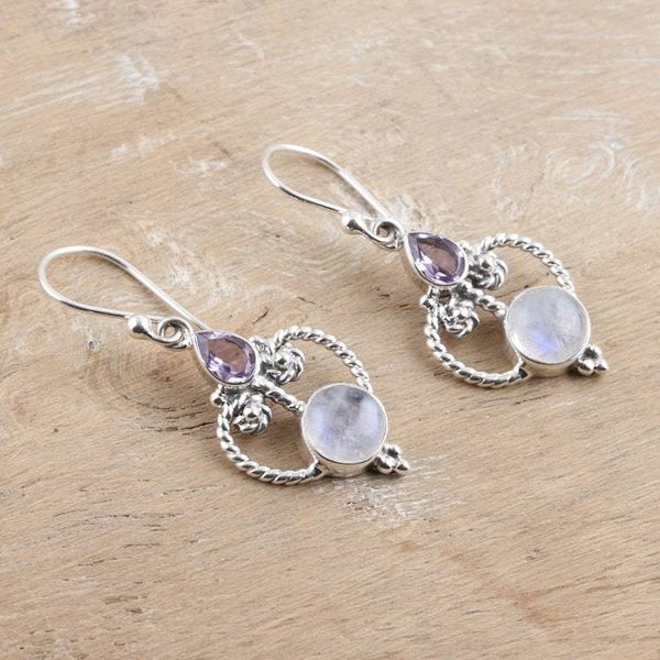 Alternate image for Sterling Silver Dangle Earrings with Purple Gemstones Purple Mansion