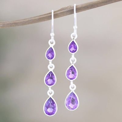 Primary image for Artisan Crafted Amethyst Dangle Earrings from India Late Rain in Purple