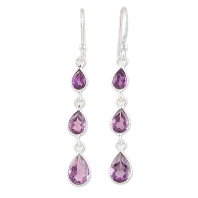 Alternate image for Artisan Crafted Amethyst Dangle Earrings from India Late Rain in Purple