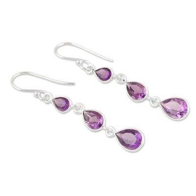 Alternate image for Artisan Crafted Amethyst Dangle Earrings from India Late Rain in Purple
