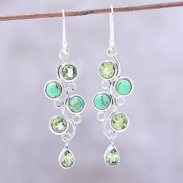 Alternate image for Peridot and Composite Turquoise Dangle Earrings from India Green Sheen