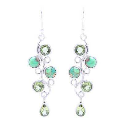 Alternate image for Peridot and Composite Turquoise Dangle Earrings from India Green Sheen