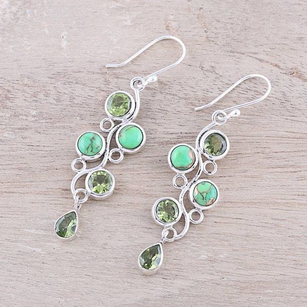 Alternate image for Peridot and Composite Turquoise Dangle Earrings from India Green Sheen