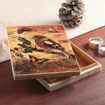 Alternate image for Nature-Inspired Hand-Carved Decorative Box Made in India Sylvan Unison