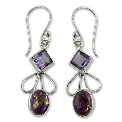 Alternate image for Amethyst Comp Turquoise and Silver Artisan Crafted Earrings Bollywood Purple