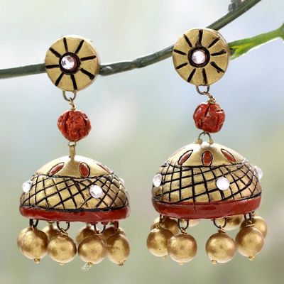 Alternate image for Unique Ceramic Dangle Earrings in Gold and Red Golden Grandeur