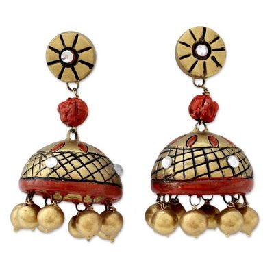 Alternate image for Unique Ceramic Dangle Earrings in Gold and Red Golden Grandeur