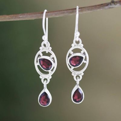 Primary image for Garnet and Sterling Silver Dangle Earrings from India Balanced Glow