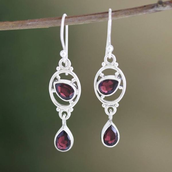 Alternate image for Garnet and Sterling Silver Dangle Earrings from India Balanced Glow