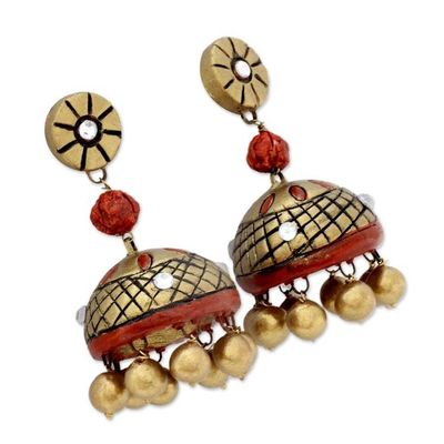 Alternate image for Unique Ceramic Dangle Earrings in Gold and Red Golden Grandeur