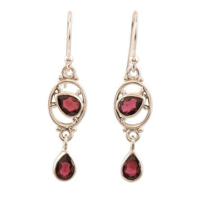 Alternate image for Garnet and Sterling Silver Dangle Earrings from India Balanced Glow