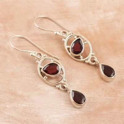 Alternate image for Garnet and Sterling Silver Dangle Earrings from India Balanced Glow
