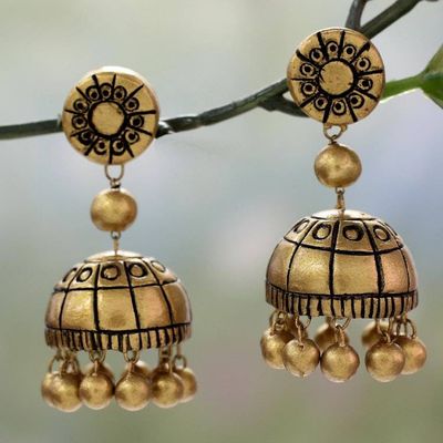 Alternate image for Handmade Ceramic Chakra Earrings in Gold Color Golden Chakra