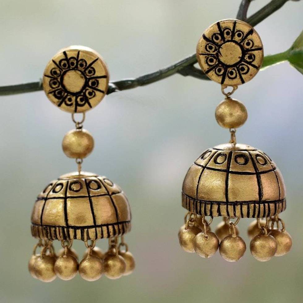 Handmade Ceramic Chakra Earrings in Gold Color 'Golden Chakra'