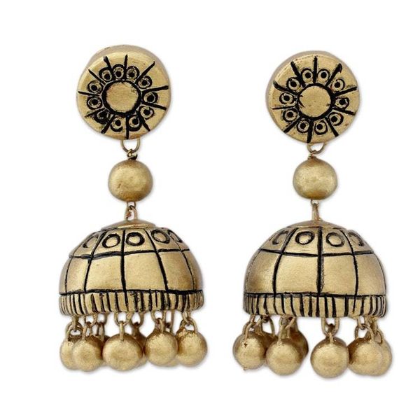 Alternate image for Handmade Ceramic Chakra Earrings in Gold Color Golden Chakra