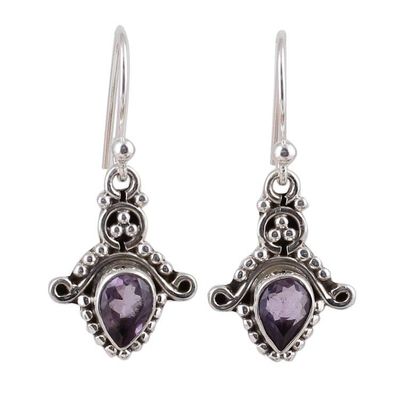 Alternate image for Amethyst and Sterling Silver Teardrop Earrings from India Dotted Delight