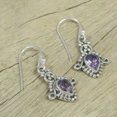 Alternate image for Amethyst and Sterling Silver Teardrop Earrings from India Dotted Delight