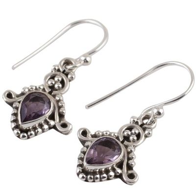 Alternate image for Amethyst and Sterling Silver Teardrop Earrings from India Dotted Delight
