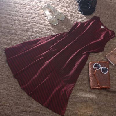 Alternate image for Striped Asymmetrical Sleeveless Red Black Cotton Tunic Dress Red Summer