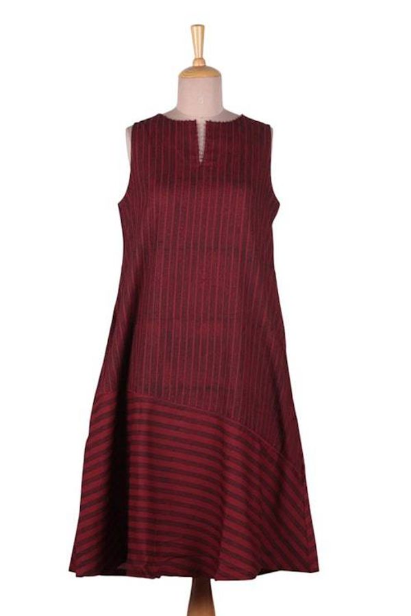Alternate image for Striped Asymmetrical Sleeveless Red Black Cotton Tunic Dress Red Summer