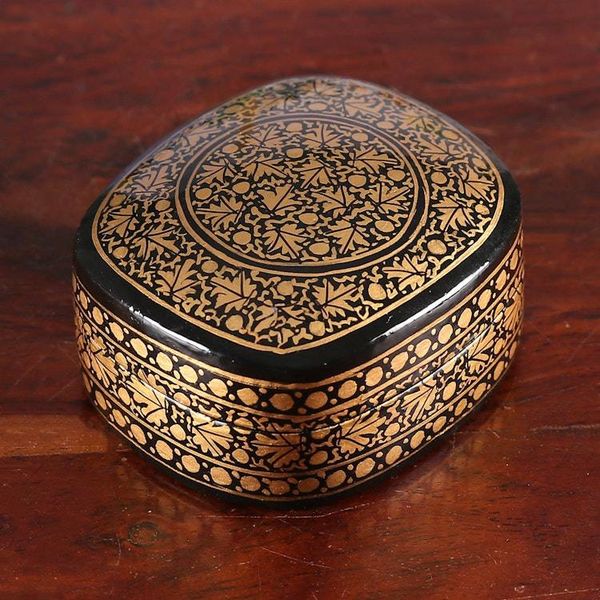 Alternate image for Black Gold Painted Papier Mache and Wood Leaf Decorative Box Midnight Vine