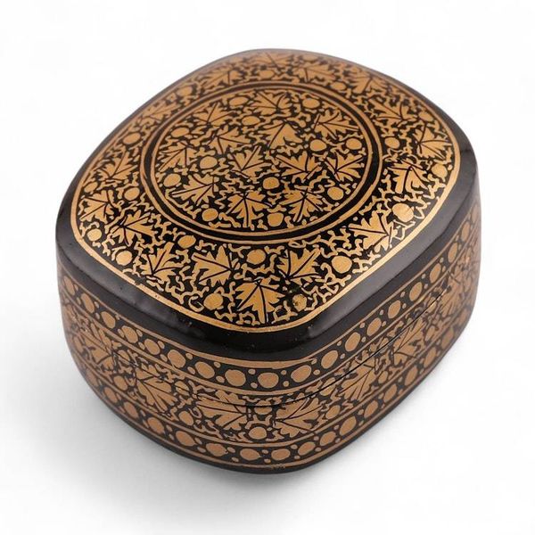 Alternate image for Black Gold Painted Papier Mache and Wood Leaf Decorative Box Midnight Vine
