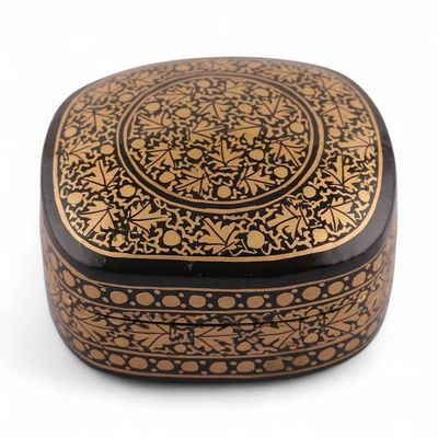Alternate image for Black Gold Painted Papier Mache and Wood Leaf Decorative Box Midnight Vine