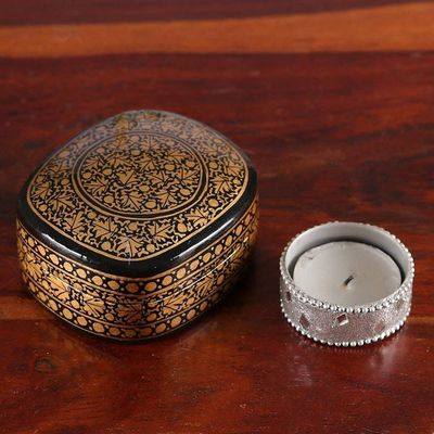 Alternate image for Black Gold Painted Papier Mache and Wood Leaf Decorative Box Midnight Vine