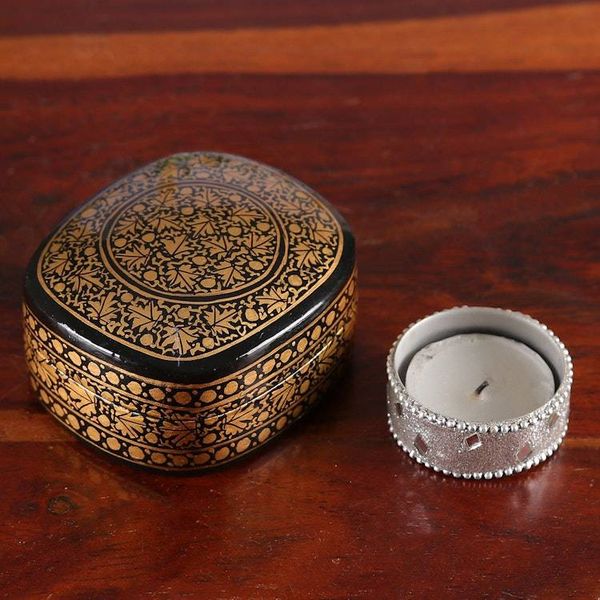 Alternate image for Black Gold Painted Papier Mache and Wood Leaf Decorative Box Midnight Vine