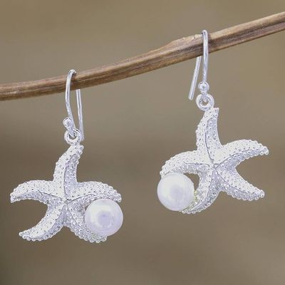 Primary image for Artisan Crafted Cultured Pearl Earrings Starfish at Play