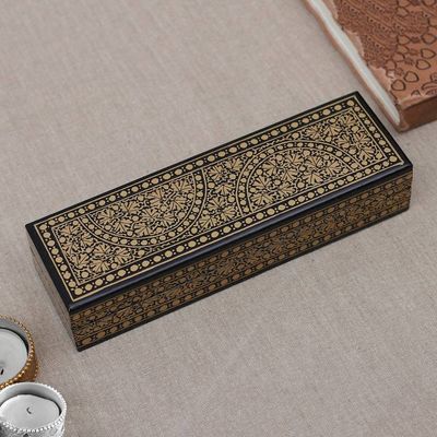 Primary image for Large Papier Mache Wood Decorative Box with Leaf Designs Evening Vine