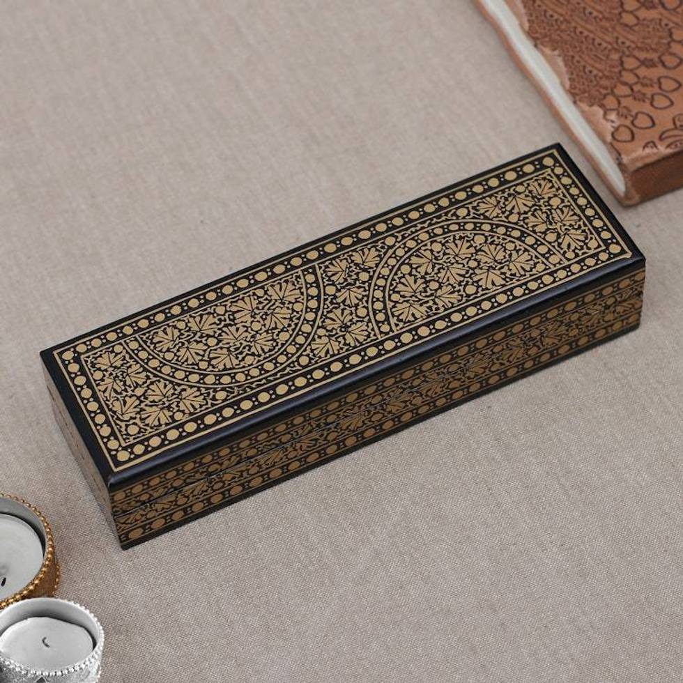 Large Papier Mache Wood Decorative Box with Leaf Designs 'Evening Vine'