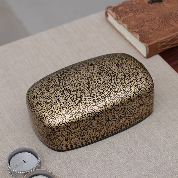Alternate image for Golden Black-Hued Papier Mache Wood Leaf Decorative Box Twilight Vine