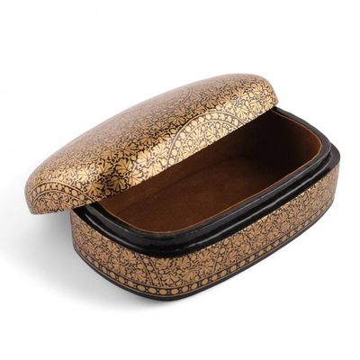 Alternate image for Golden Black-Hued Papier Mache Wood Leaf Decorative Box Twilight Vine