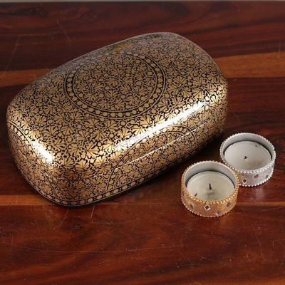 Alternate image for Golden Black-Hued Papier Mache Wood Leaf Decorative Box Twilight Vine