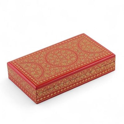Alternate image for Red Gold Rectangular Papier Mache Wood Leaf Decorative Box Golden Vine
