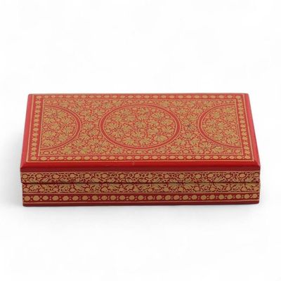 Alternate image for Red Gold Rectangular Papier Mache Wood Leaf Decorative Box Golden Vine