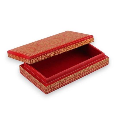 Alternate image for Red Gold Rectangular Papier Mache Wood Leaf Decorative Box Golden Vine