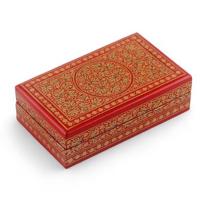 Alternate image for Hand-Painted Red Gold Papier Mache Wood Leaf Decorative Box Gilded Vine