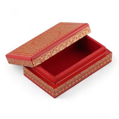 Alternate image for Hand-Painted Red Gold Papier Mache Wood Leaf Decorative Box Gilded Vine